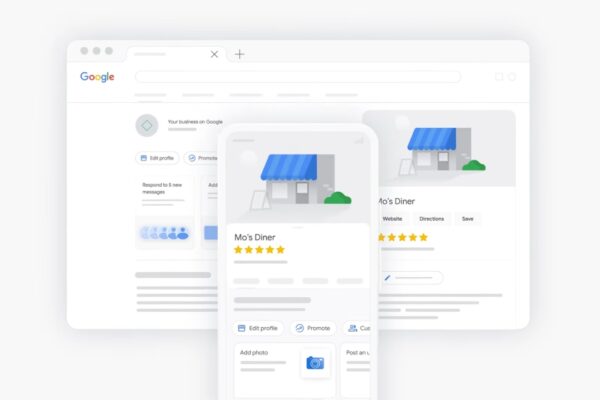 Google Business profil lokalnog restorana prikazan na računaru i mobilnom telefonu