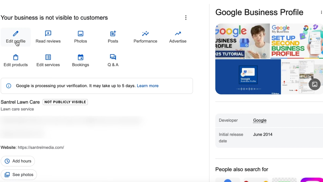 Google Business profil sa opcijama za uređivanje, recenzije, fotografije i verifikaciju naloga